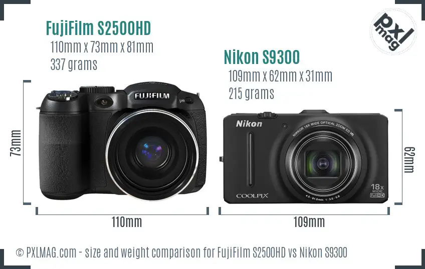 FujiFilm S2500HD vs Nikon S9300 size comparison FujiFilm S2500HD vs Nikon S9300 size comparison