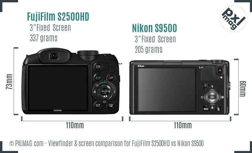 FujiFilm S2500HD vs Nikon S9500 Screen and Viewfinder comparison