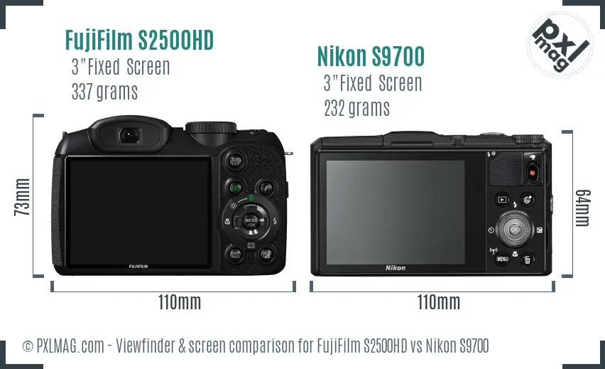 FujiFilm S2500HD vs Nikon S9700 Screen and Viewfinder comparison