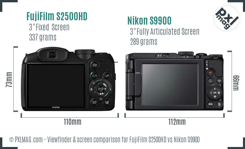 FujiFilm S2500HD vs Nikon S9900 Screen and Viewfinder comparison
