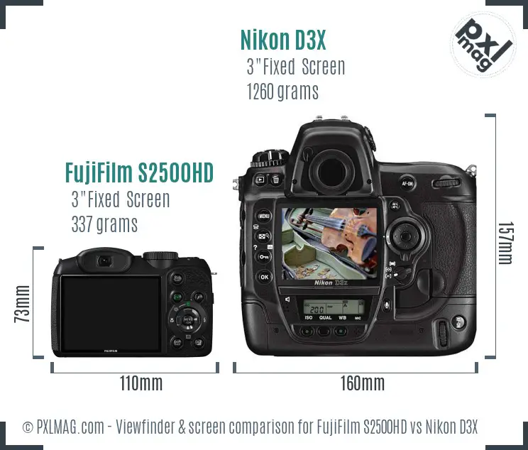 FujiFilm S2500HD vs Nikon D3X Screen and Viewfinder comparison