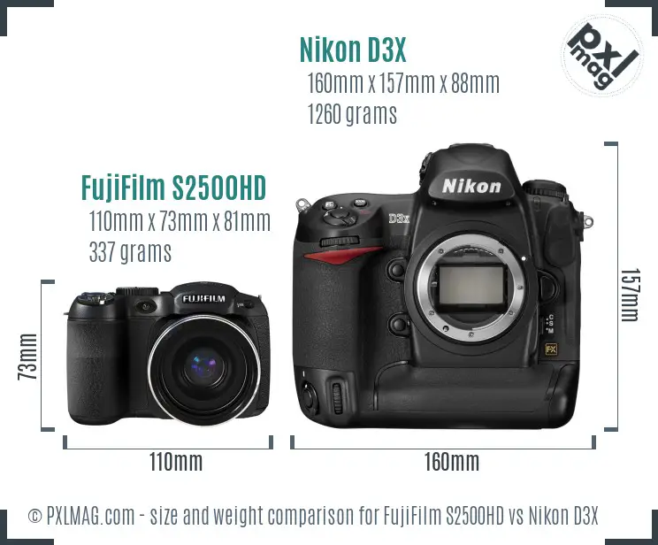 FujiFilm S2500HD vs Nikon D3X size comparison