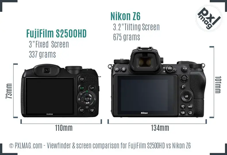 FujiFilm S2500HD vs Nikon Z6 Screen and Viewfinder comparison