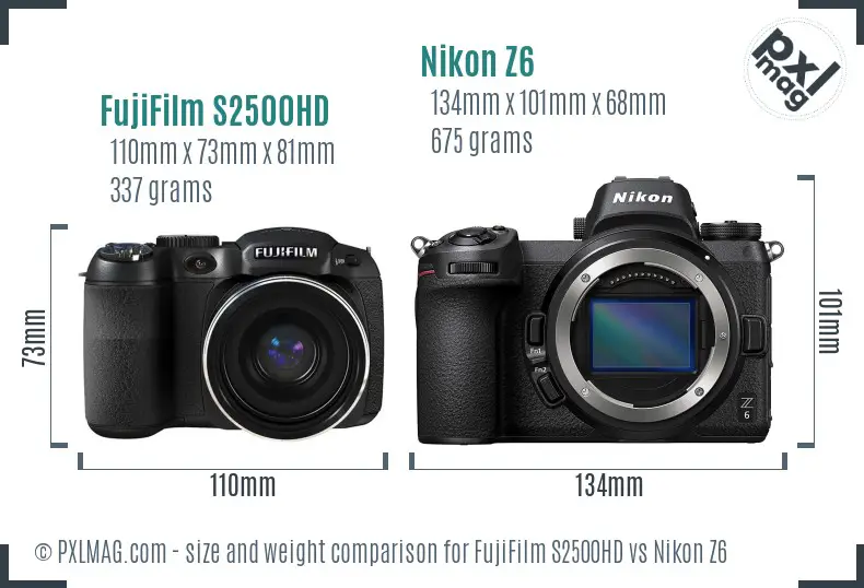 FujiFilm S2500HD vs Nikon Z6 size comparison