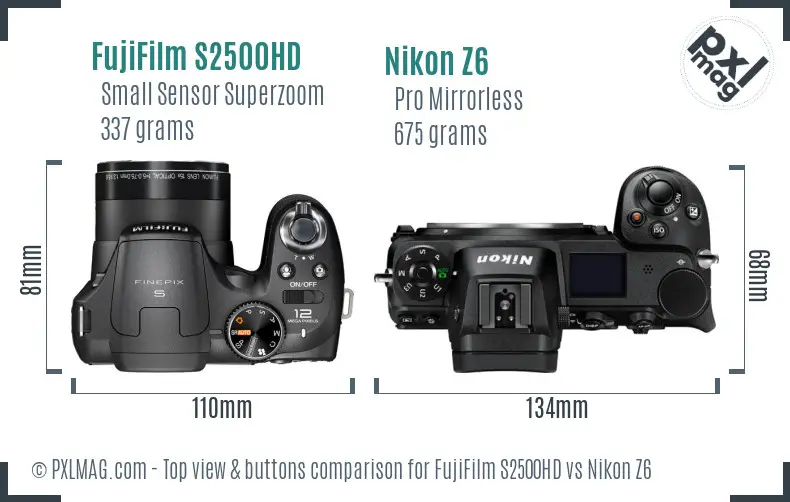 FujiFilm S2500HD vs Nikon Z6 top view buttons comparison