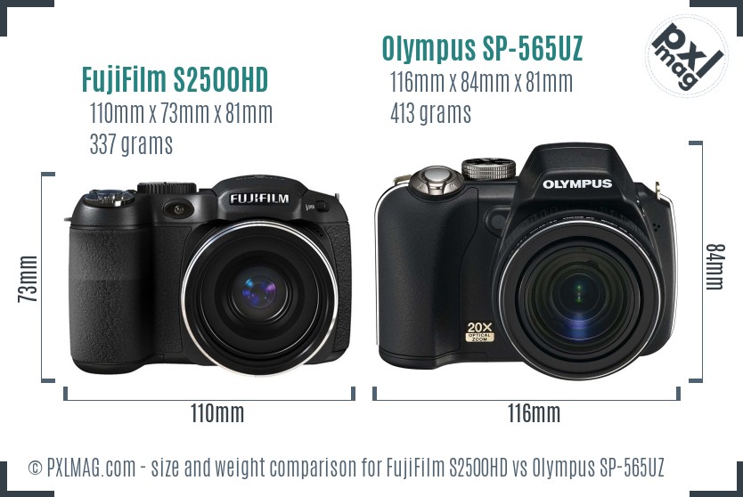 FujiFilm S2500HD vs Olympus SP-565UZ size comparison