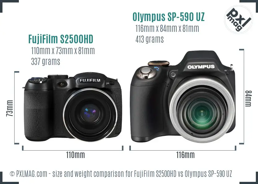 FujiFilm S2500HD vs Olympus SP-590 UZ size comparison