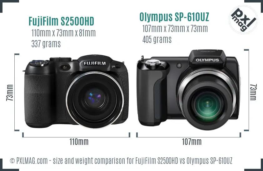 FujiFilm S2500HD vs Olympus SP-610UZ size comparison