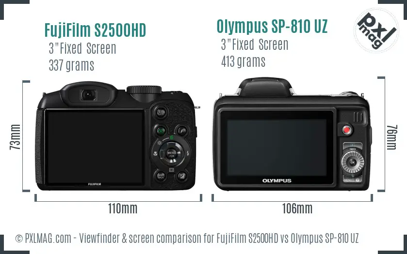 FujiFilm S2500HD vs Olympus SP-810 UZ Screen and Viewfinder comparison