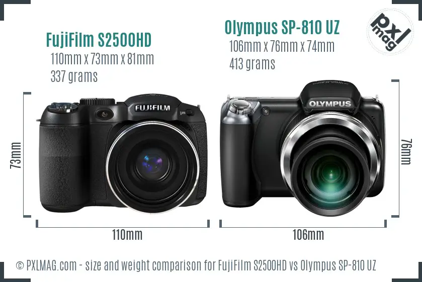 FujiFilm S2500HD vs Olympus SP-810 UZ size comparison