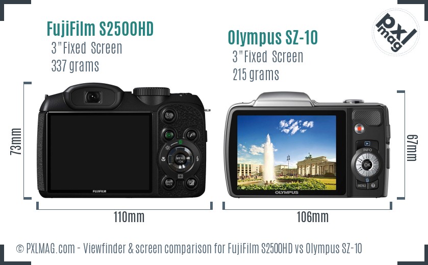 FujiFilm S2500HD vs Olympus SZ-10 Screen and Viewfinder comparison