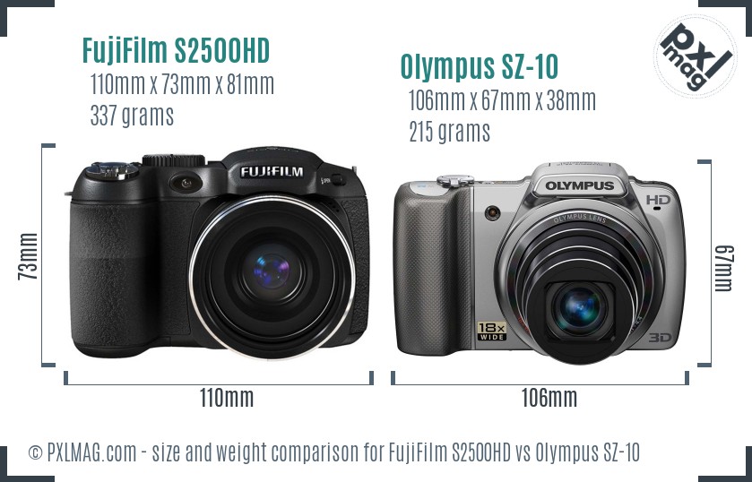FujiFilm S2500HD vs Olympus SZ-10 size comparison