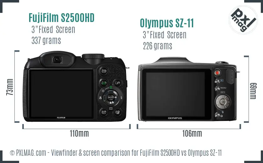 FujiFilm S2500HD vs Olympus SZ-11 Screen and Viewfinder comparison FujiFilm S2500HD vs Olympus SZ-11 Screen and Viewfinder comparison