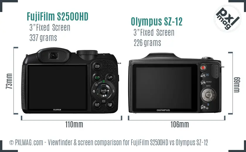 FujiFilm S2500HD vs Olympus SZ-12 Screen and Viewfinder comparison