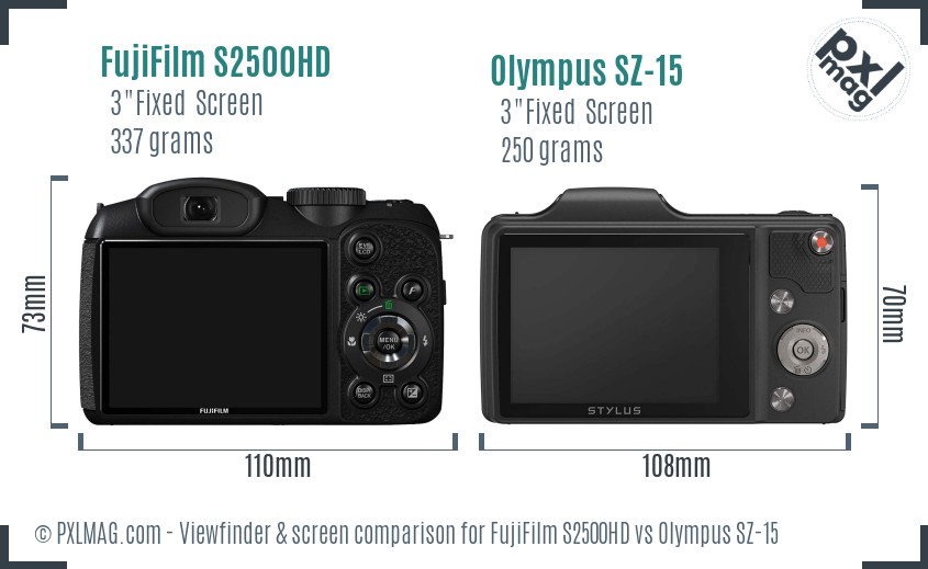 FujiFilm S2500HD vs Olympus SZ-15 Screen and Viewfinder comparison