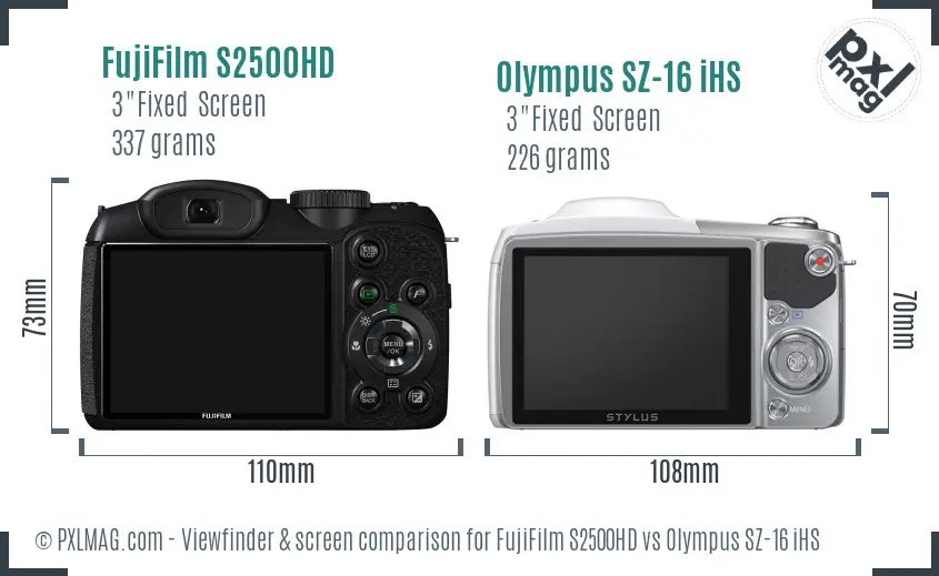 FujiFilm S2500HD vs Olympus SZ-16 iHS Screen and Viewfinder comparison FujiFilm S2500HD vs Olympus SZ-16 iHS Screen and Viewfinder comparison