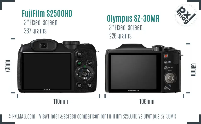 FujiFilm S2500HD vs Olympus SZ-30MR Screen and Viewfinder comparison