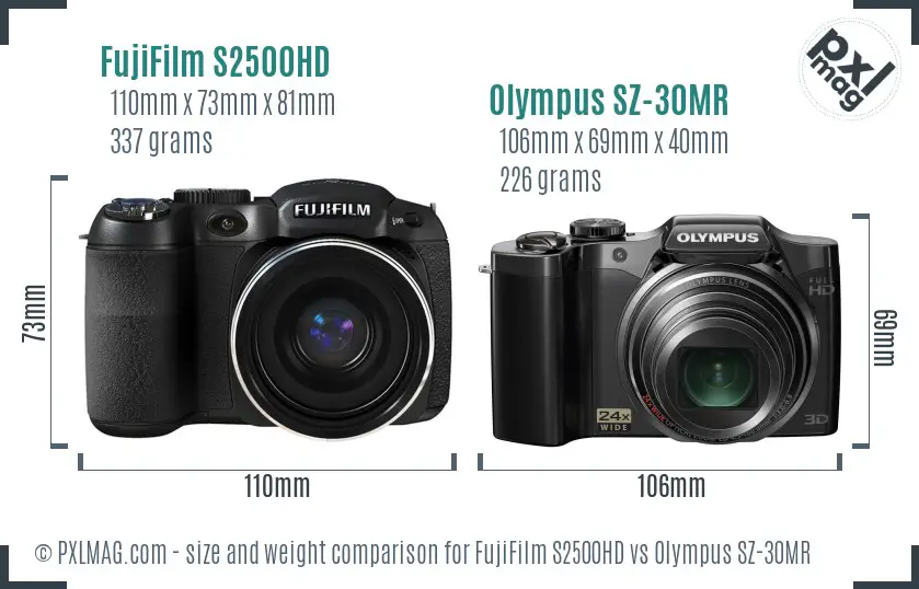 FujiFilm S2500HD vs Olympus SZ-30MR size comparison