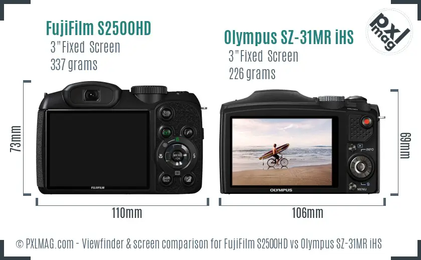 FujiFilm S2500HD vs Olympus SZ-31MR iHS Screen and Viewfinder comparison FujiFilm S2500HD vs Olympus SZ-31MR iHS Screen and Viewfinder comparison