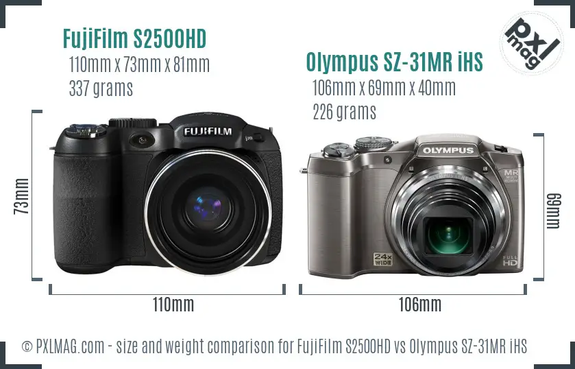 FujiFilm S2500HD vs Olympus SZ-31MR iHS size comparison FujiFilm S2500HD vs Olympus SZ-31MR iHS size comparison