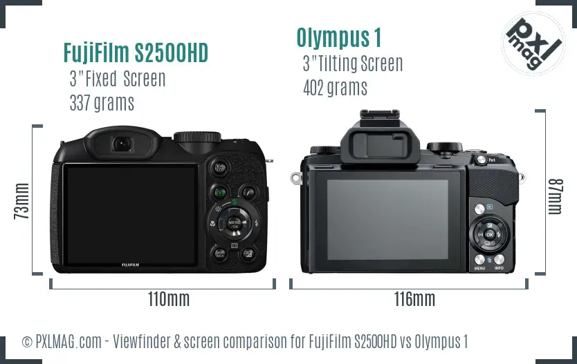 FujiFilm S2500HD vs Olympus 1 Screen and Viewfinder comparison