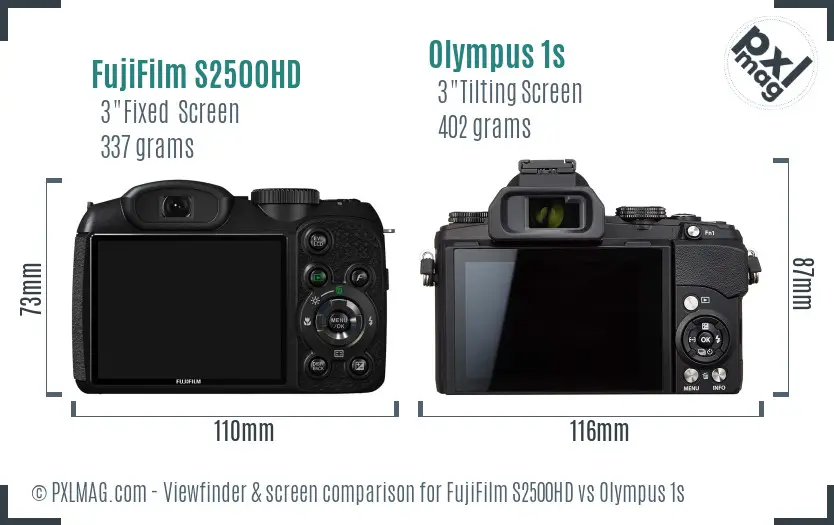FujiFilm S2500HD vs Olympus 1s Screen and Viewfinder comparison