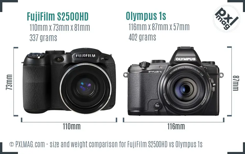 FujiFilm S2500HD vs Olympus 1s size comparison