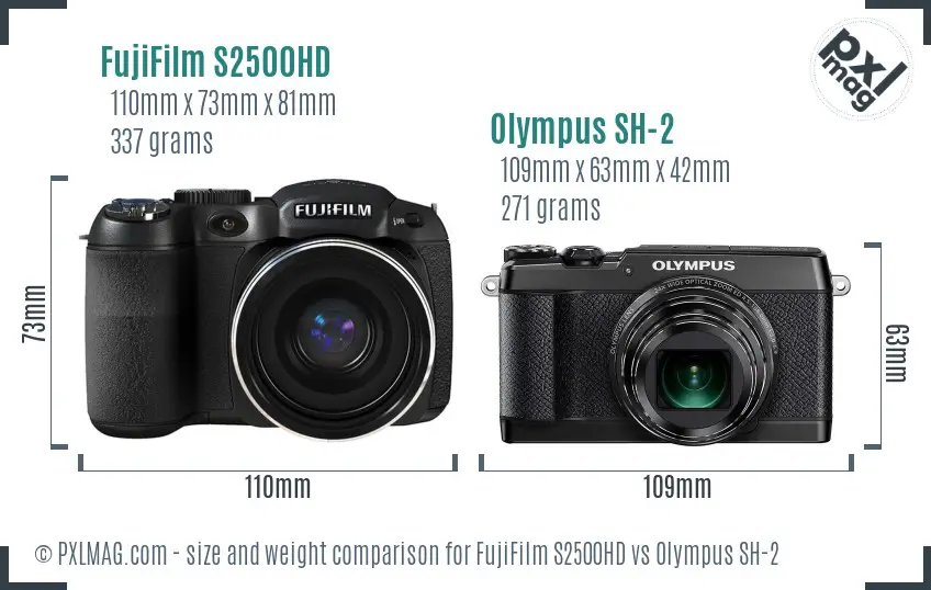 FujiFilm S2500HD vs Olympus SH-2 size comparison