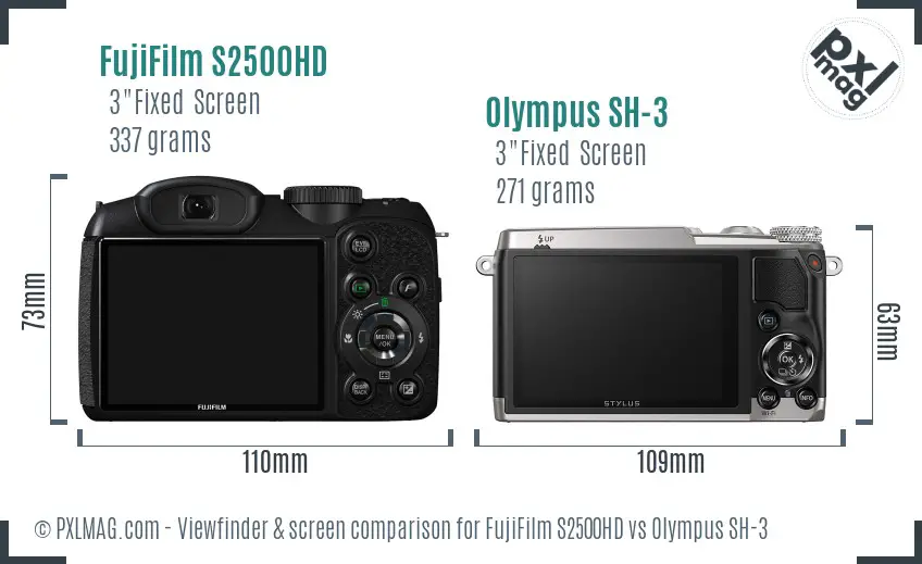 FujiFilm S2500HD vs Olympus SH-3 Screen and Viewfinder comparison