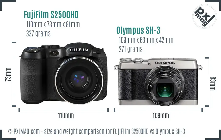 FujiFilm S2500HD vs Olympus SH-3 size comparison