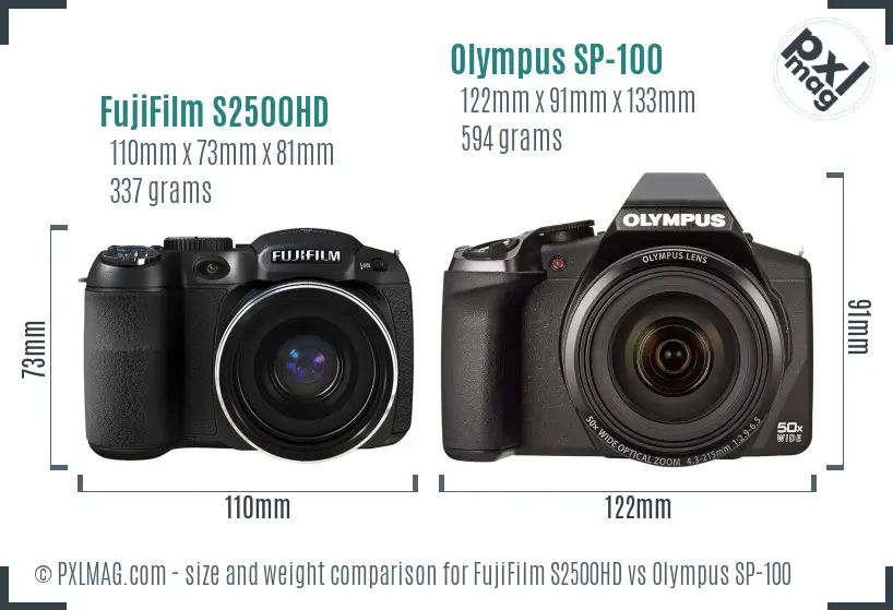 FujiFilm S2500HD vs Olympus SP-100 size comparison