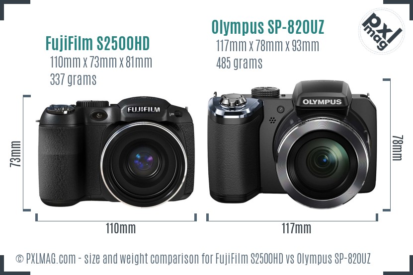 FujiFilm S2500HD vs Olympus SP-820UZ size comparison