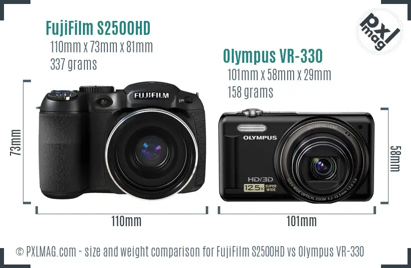 FujiFilm S2500HD vs Olympus VR-330 size comparison FujiFilm S2500HD vs Olympus VR-330 size comparison