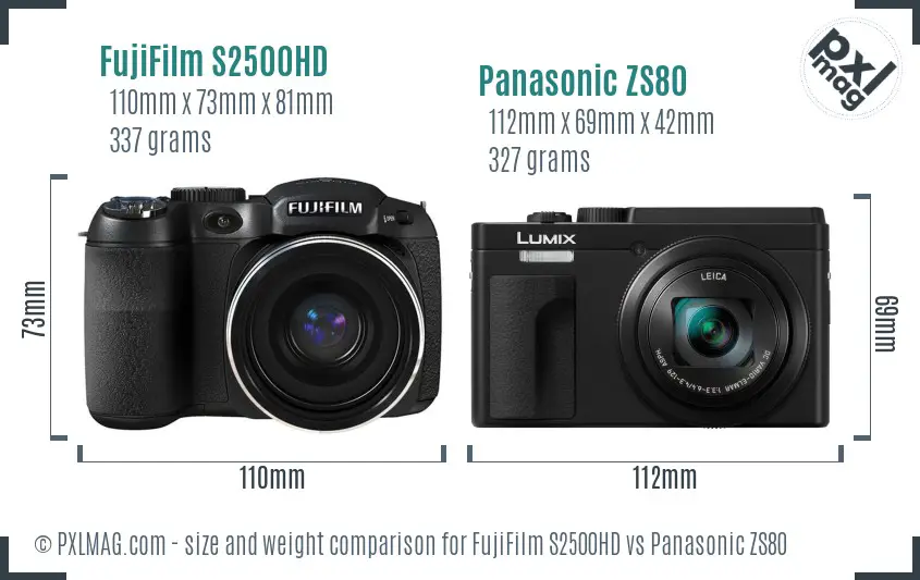 FujiFilm S2500HD vs Panasonic ZS80 size comparison