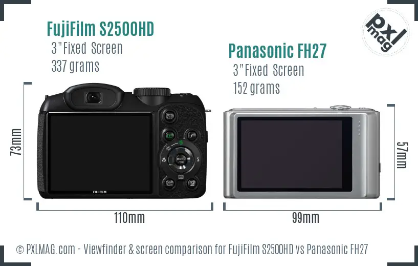 FujiFilm S2500HD vs Panasonic FH27 Screen and Viewfinder comparison