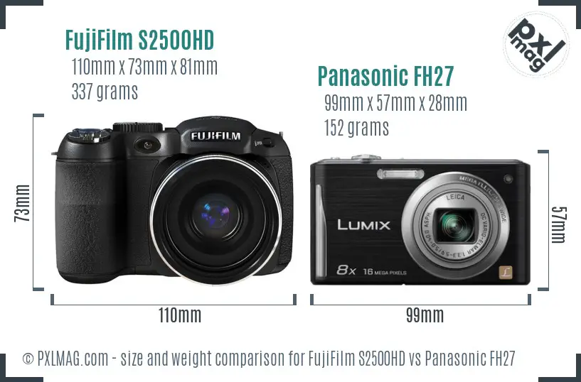 FujiFilm S2500HD vs Panasonic FH27 size comparison