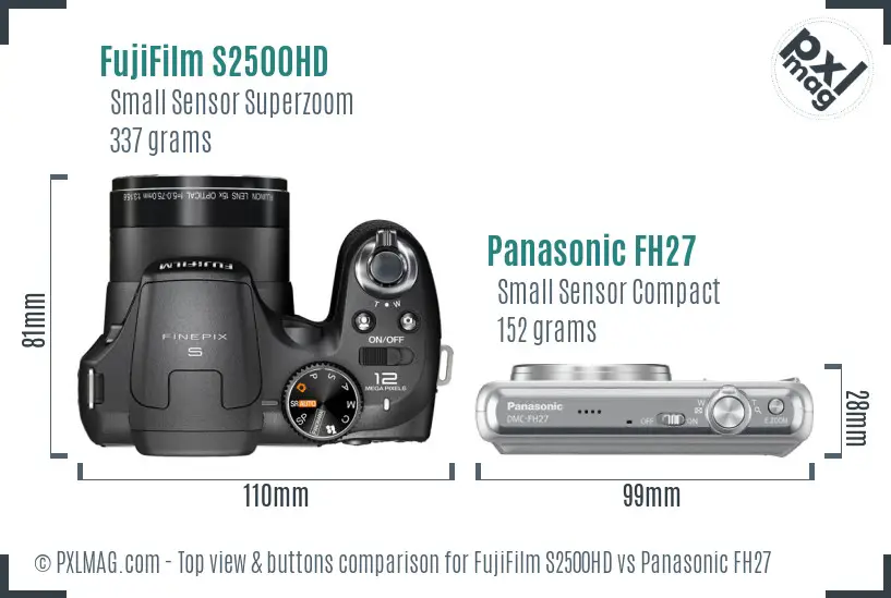 FujiFilm S2500HD vs Panasonic FH27 top view buttons comparison