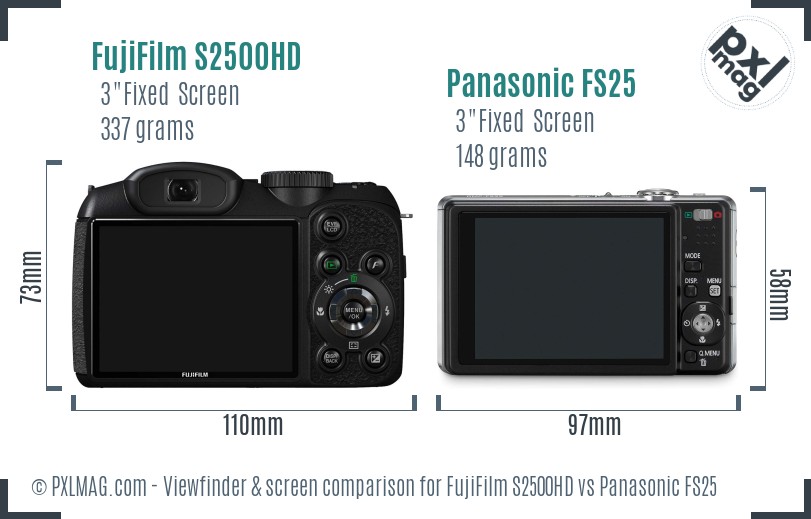 FujiFilm S2500HD vs Panasonic FS25 Screen and Viewfinder comparison