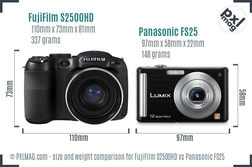 FujiFilm S2500HD vs Panasonic FS25 size comparison