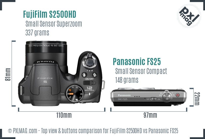 FujiFilm S2500HD vs Panasonic FS25 top view buttons comparison