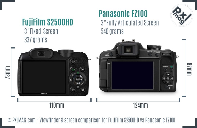 FujiFilm S2500HD vs Panasonic FZ100 Screen and Viewfinder comparison