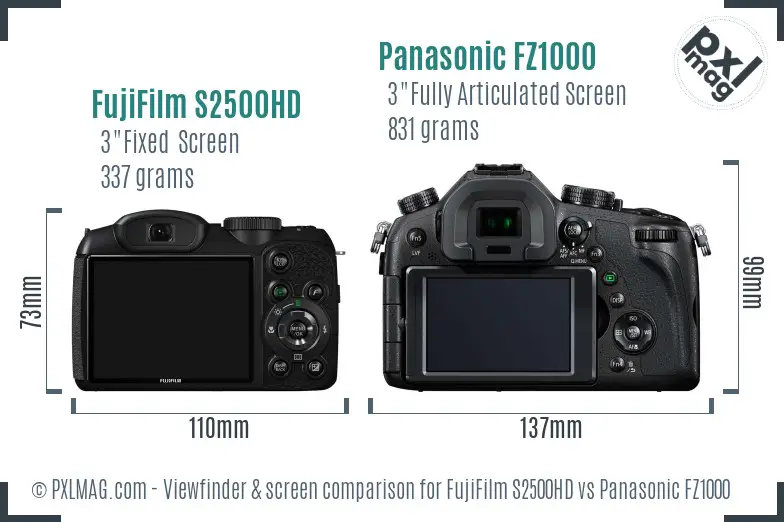 FujiFilm S2500HD vs Panasonic FZ1000 Screen and Viewfinder comparison