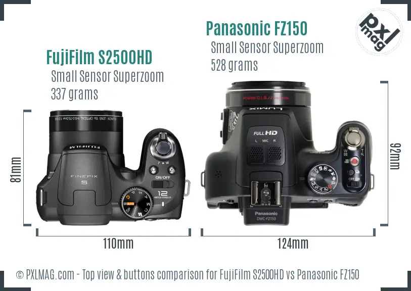 FujiFilm S2500HD vs Panasonic FZ150 top view buttons comparison