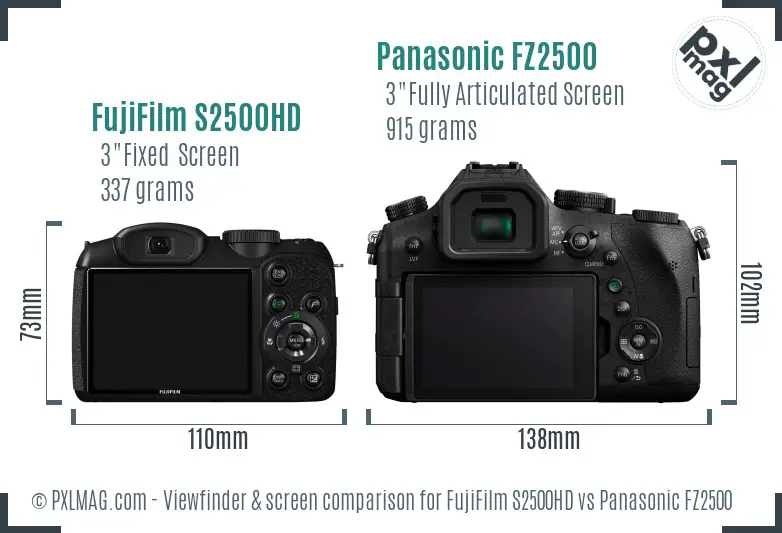 FujiFilm S2500HD vs Panasonic FZ2500 Screen and Viewfinder comparison