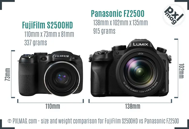 FujiFilm S2500HD vs Panasonic FZ2500 size comparison