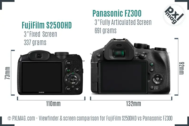 FujiFilm S2500HD vs Panasonic FZ300 Screen and Viewfinder comparison