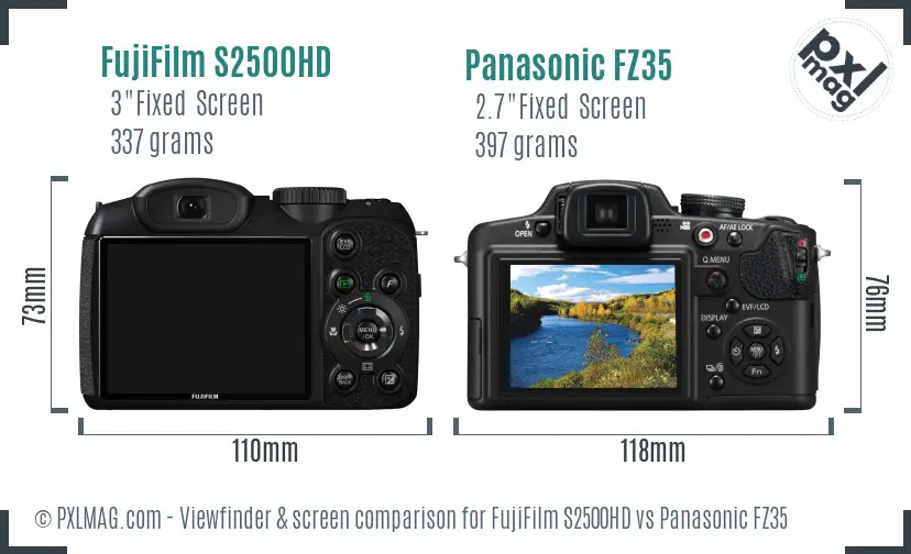 FujiFilm S2500HD vs Panasonic FZ35 Screen and Viewfinder comparison