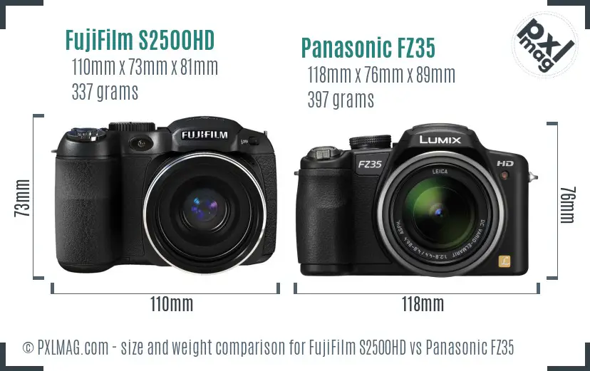 FujiFilm S2500HD vs Panasonic FZ35 size comparison