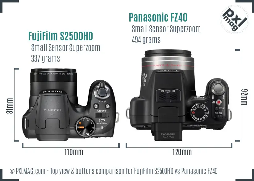 FujiFilm S2500HD vs Panasonic FZ40 top view buttons comparison