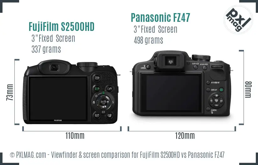 FujiFilm S2500HD vs Panasonic FZ47 Screen and Viewfinder comparison FujiFilm S2500HD vs Panasonic FZ47 Screen and Viewfinder comparison